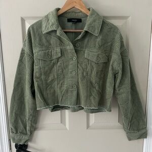 Forever 21 green corduroy cropped jacket